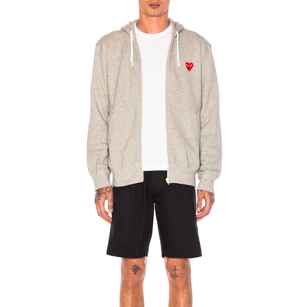 COMME DES GARCONS PLAY GRAY FULL ZIP HOODIE WITH RED HEART SIZE EXTRA LARGE - Picture 7 of 15